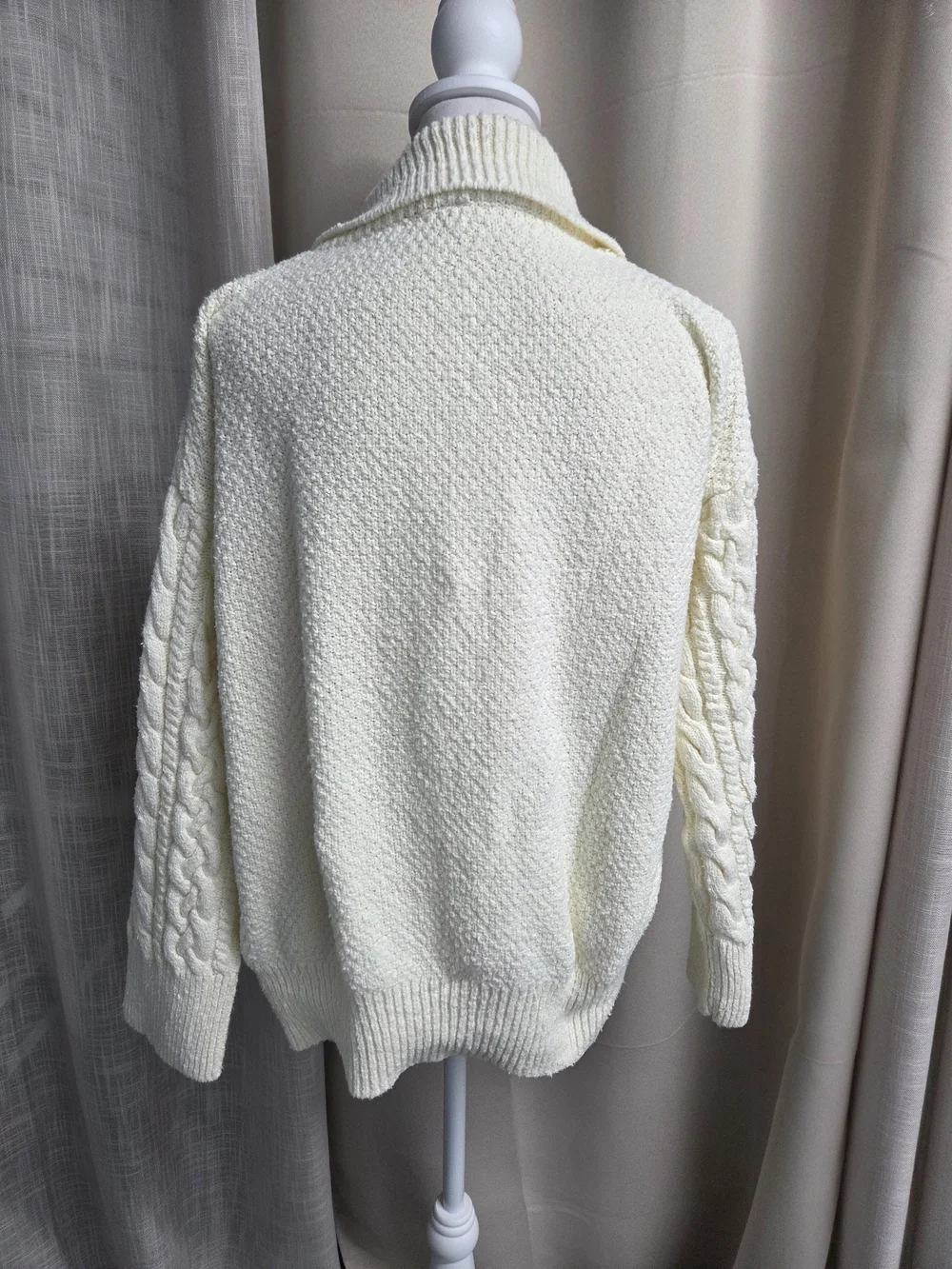 Free People Cream Cable Knit Polo Collar Sweater Cotton Blend Size M
